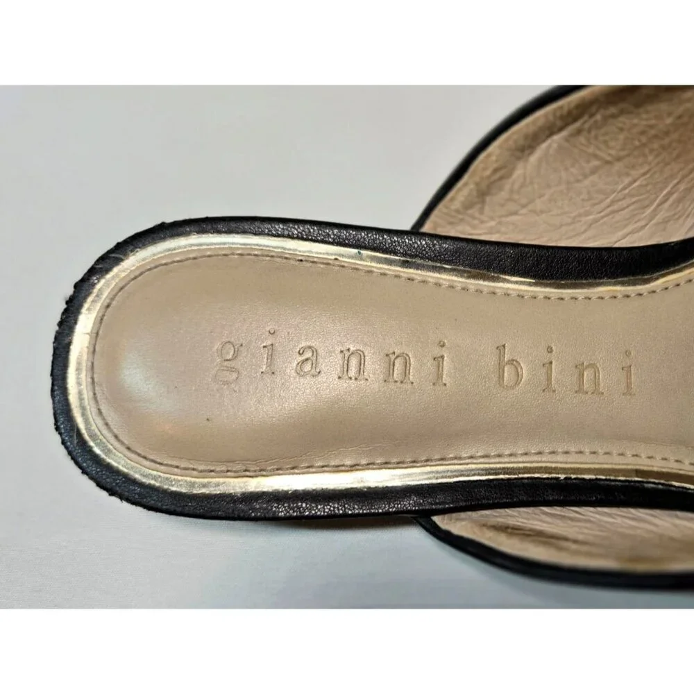 Gianni Bini Black Flat Mule Slip-On Gold Chain Sz 7 Leather Embellished Career - Picture 7 of 10